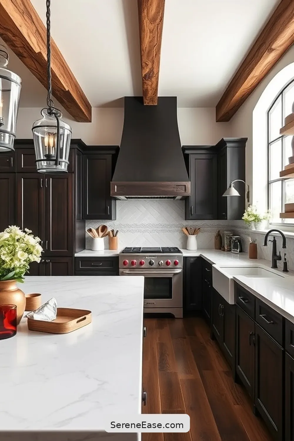 17 Stunning Black and White Rustic Style Kitchen Ideas 9 Dramatic Contrast With Dark Cabinets for 17 Stunning Black and White Rustic Style Kitchen Ideas
