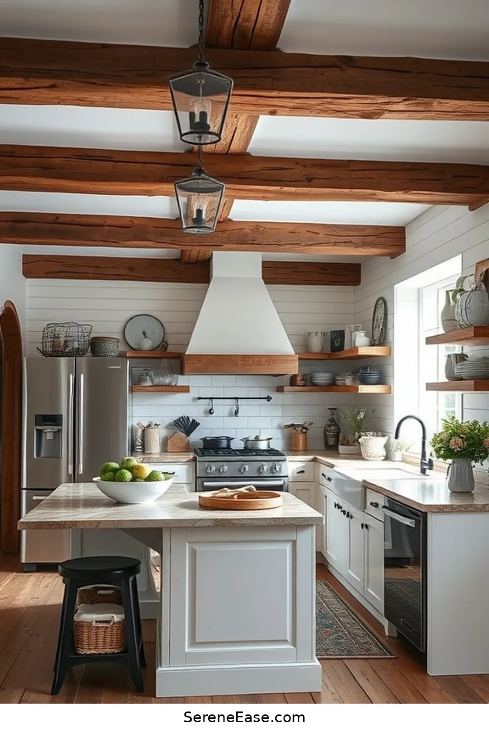 17 Stunning Black and White Rustic Style Kitchen Ideas 5 Exposed Beams and Shiplap Walls for 17 Stunning Black and White Rustic Style Kitchen Ideas