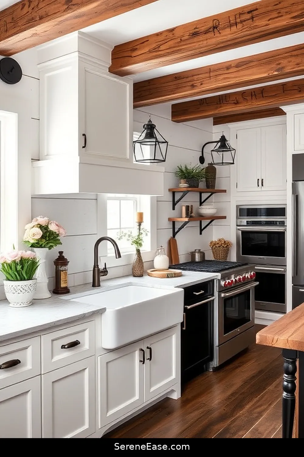 17 Stunning Black and White Rustic Style Kitchen Ideas 2 Farmhouse Chic With Black and White Accents for 17 Stunning Black and White Rustic Style Kitchen Ideas
