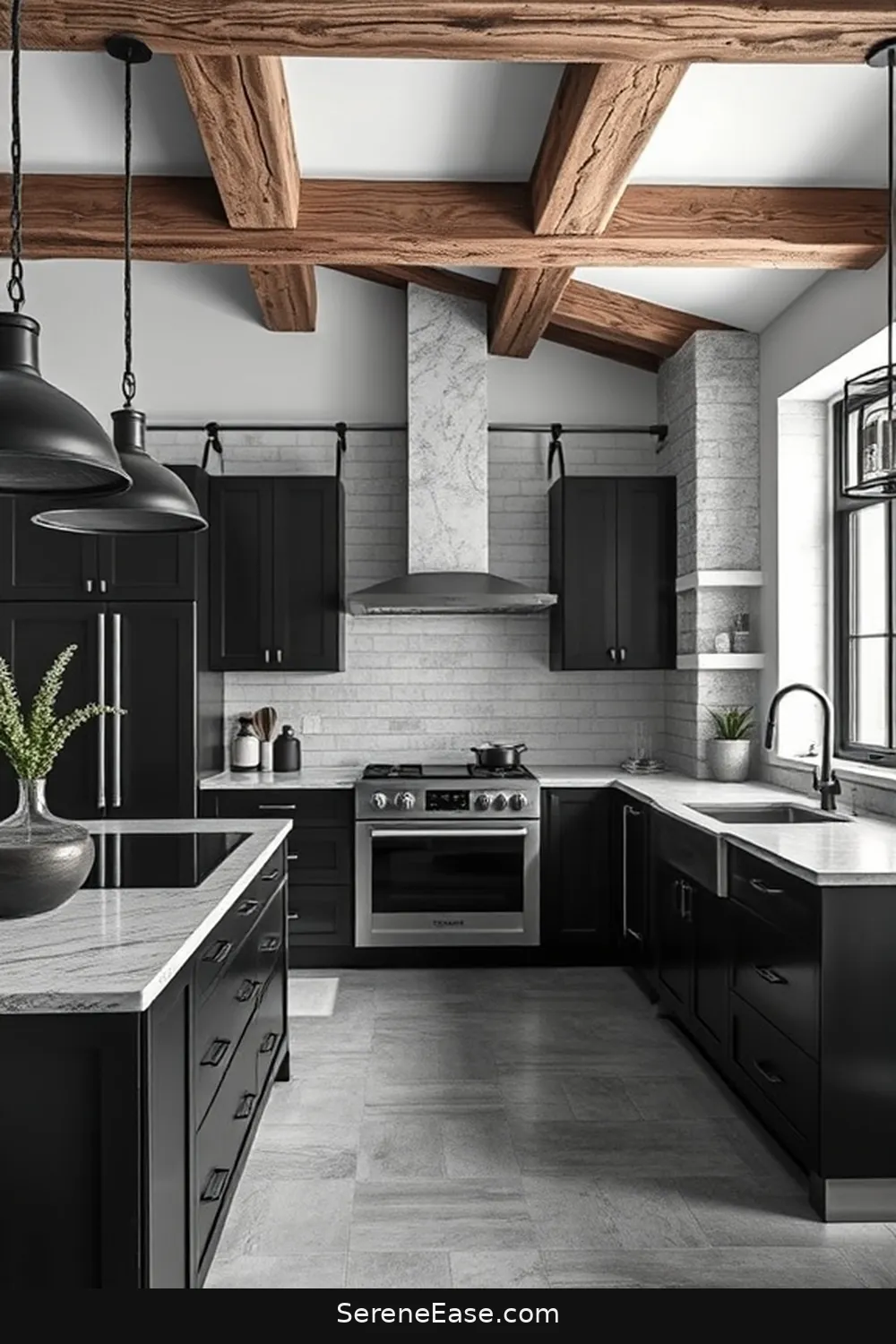 17 Stunning Black and White Rustic Style Kitchen Ideas 3 Sleek Modern Lines and Rustic Textures for 17 Stunning Black and White Rustic Style Kitchen Ideas