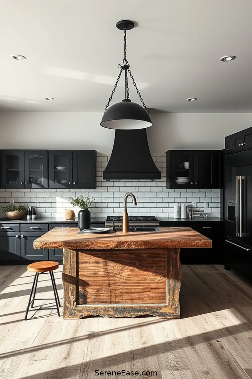 17 Stunning Black and White Rustic Style Kitchen Ideas 13 Statement Lighting in a Black and White Kitchen for 17 Stunning Black and White Rustic Style Kitchen Ideas