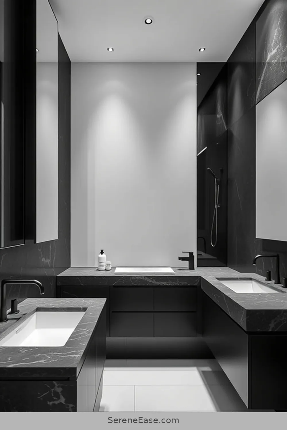 17 Stunning Ideas for a Black and White Minimalist Bathroom Style 16 Contemporary Stone Countertops for 17 Stunning Ideas for a Black and White Minimalist Bathroom Style