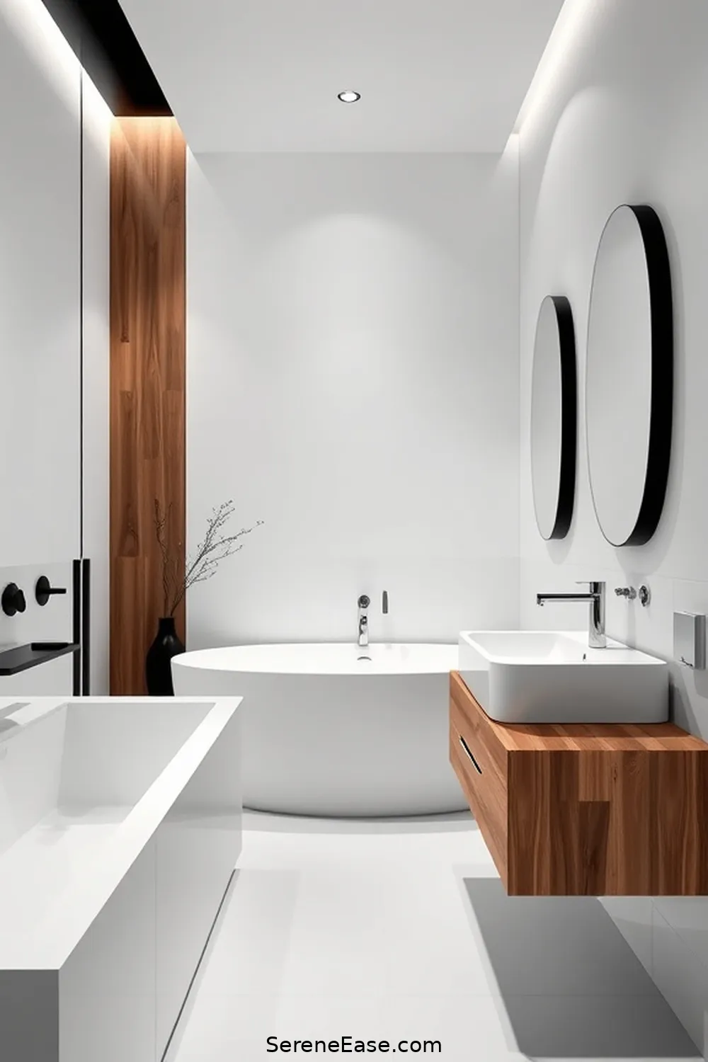17 Stunning Ideas for a Black and White Minimalist Bathroom Style 13 Contrast With Natural Wood for 17 Stunning Ideas for a Black and White Minimalist Bathroom Style