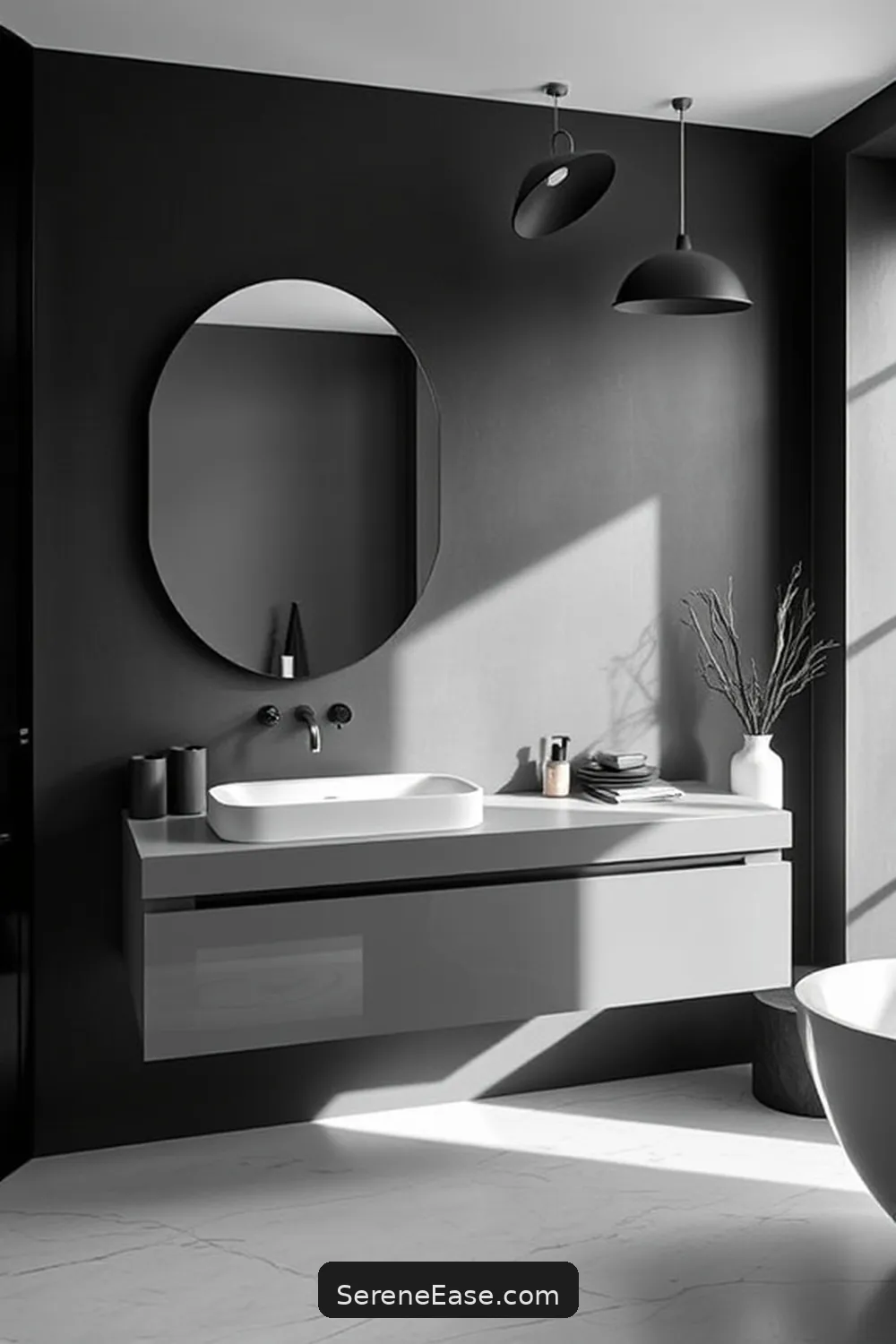 17 Stunning Ideas for a Black and White Minimalist Bathroom Style 4 Minimalist Floating Vanities for 17 Stunning Ideas for a Black and White Minimalist Bathroom Style