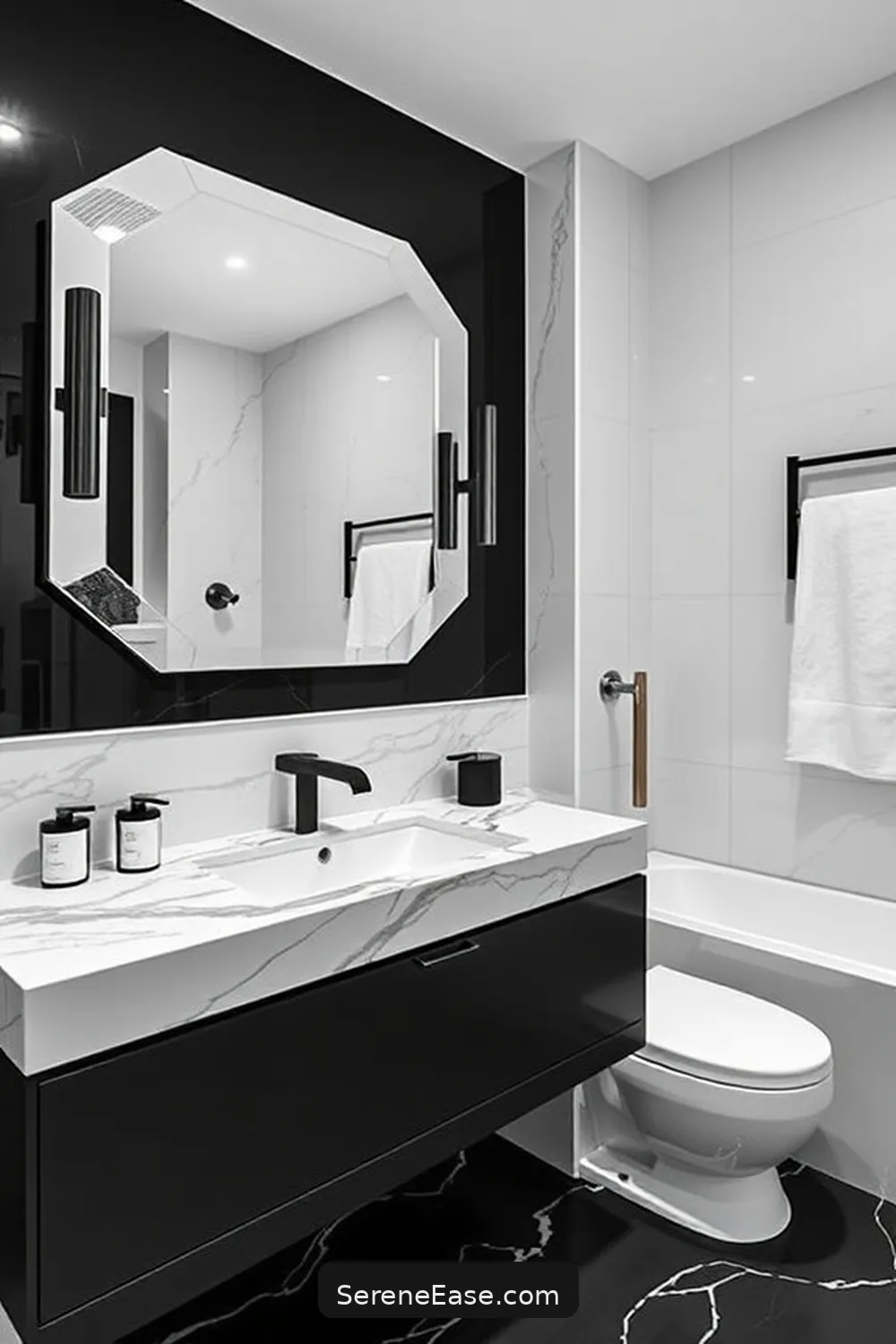 17 Stunning Ideas for a Black and White Minimalist Bathroom Style 9 Statement Mirrors for 17 Stunning Ideas for a Black and White Minimalist Bathroom Style