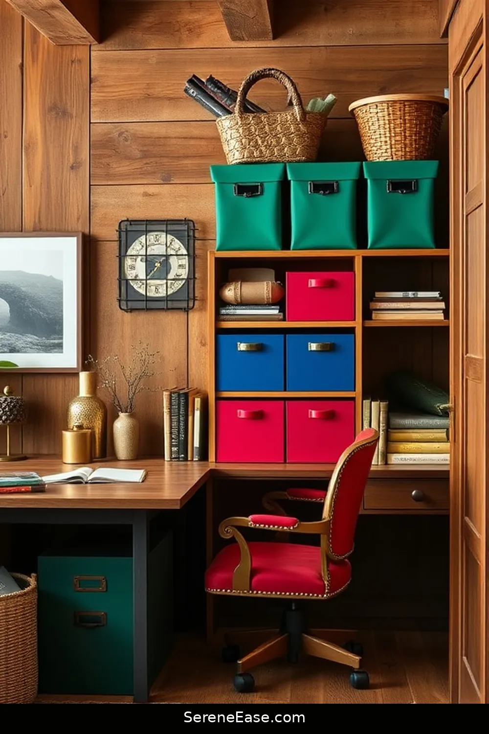 17 Stunning Ways to Incorporate Jewel Tones in Rustic Home Office Style 9 Incorporate Colorful Storage Solutions for 17 Stunning Ways to Incorporate Jewel Tones in Rustic Home Office Style