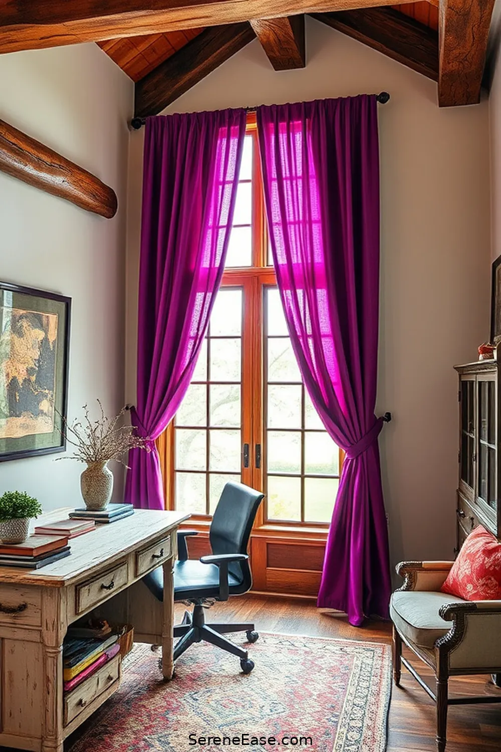 17 Stunning Ways to Incorporate Jewel Tones in Rustic Home Office Style 13 Opt for Colorful Window Treatments for 17 Stunning Ways to Incorporate Jewel Tones in Rustic Home Office Style