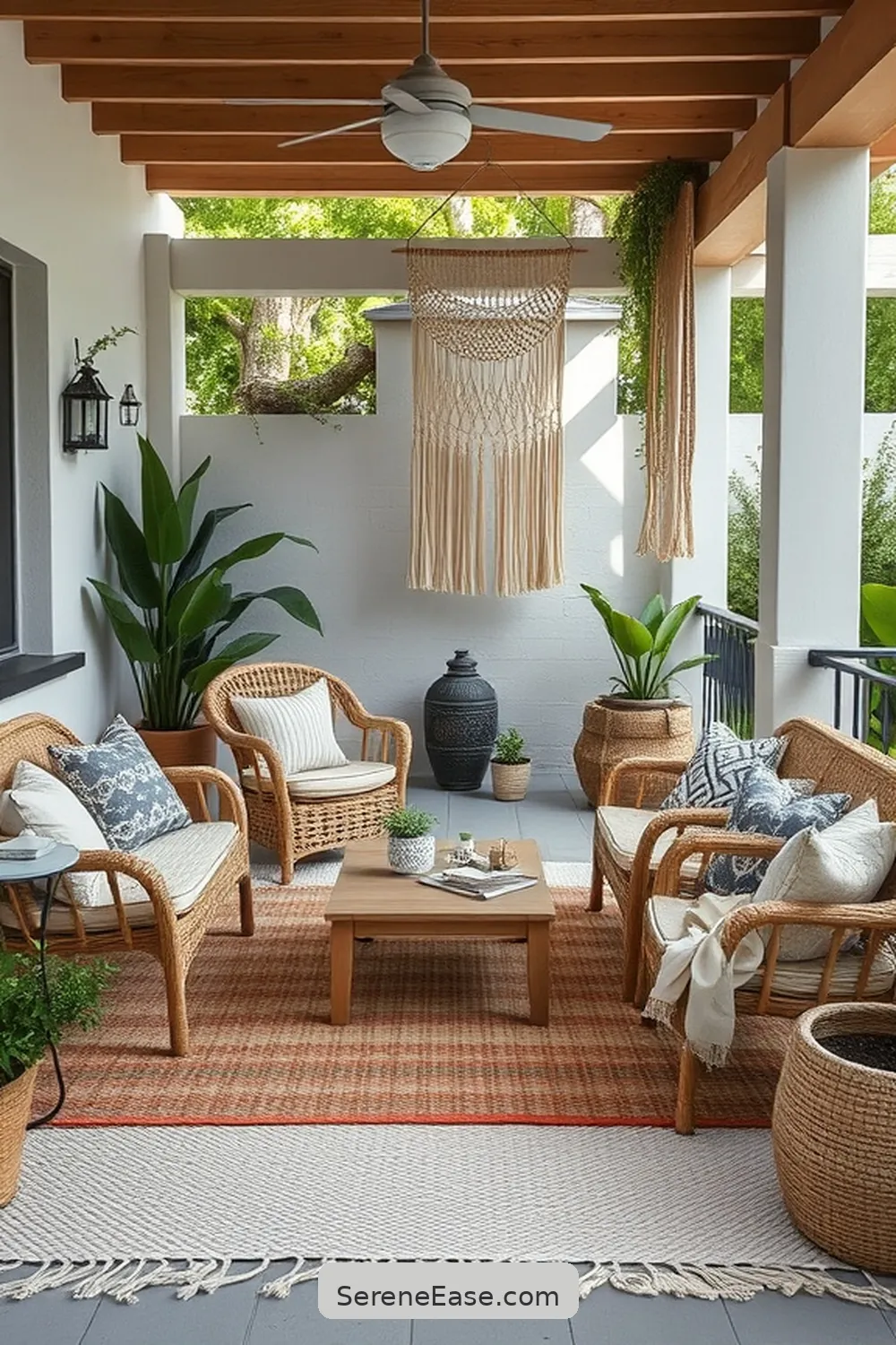 17 Ways to Achieve Monochromatic Bohemian Style for Your Outdoor Patio 4 Incorporate Layered Textures for 17 Ways to Achieve Monochromatic Bohemian Style for Your Outdoor Patio