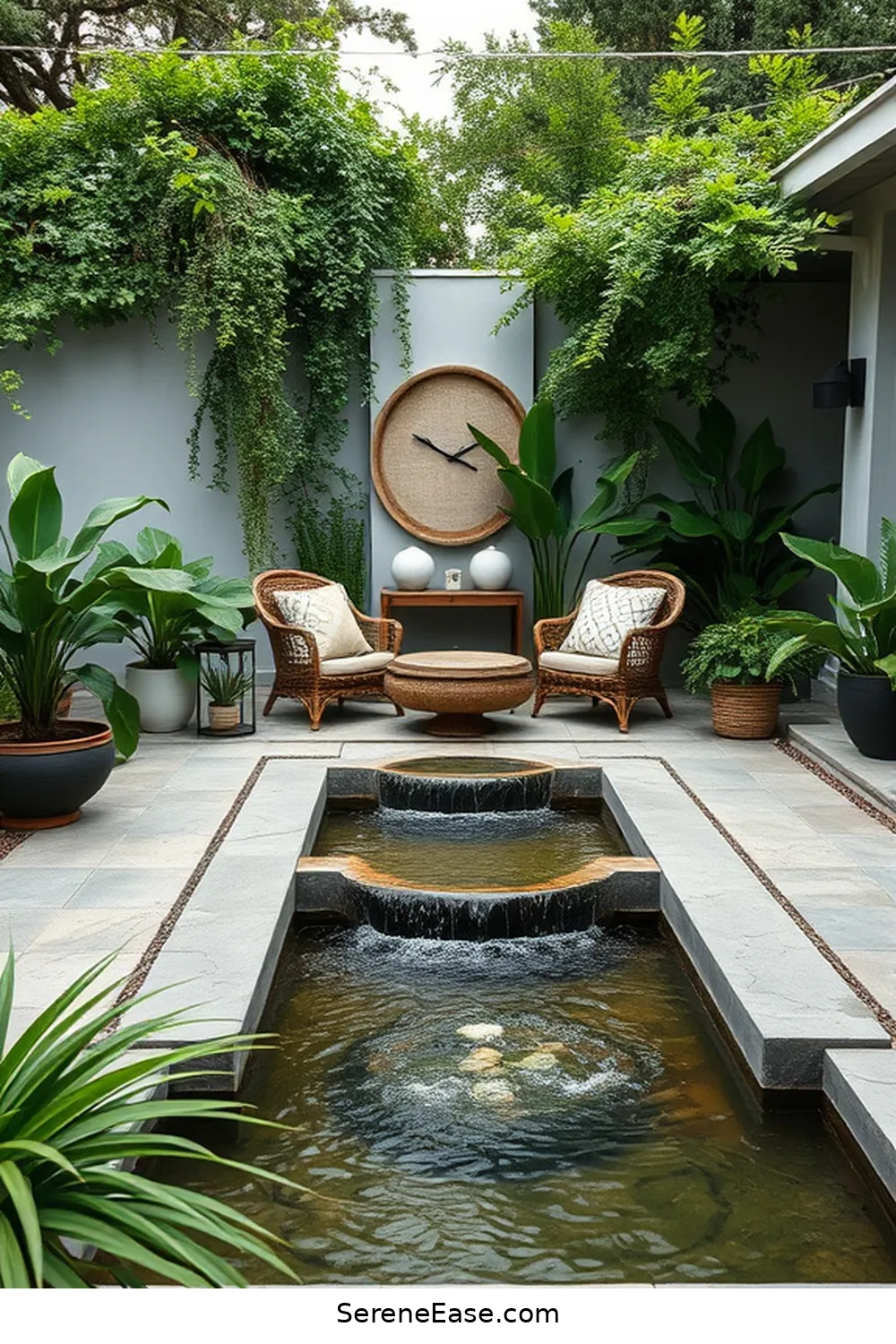 17 Ways to Achieve Monochromatic Bohemian Style for Your Outdoor Patio 14 Integrate Water Features for 17 Ways to Achieve Monochromatic Bohemian Style for Your Outdoor Patio