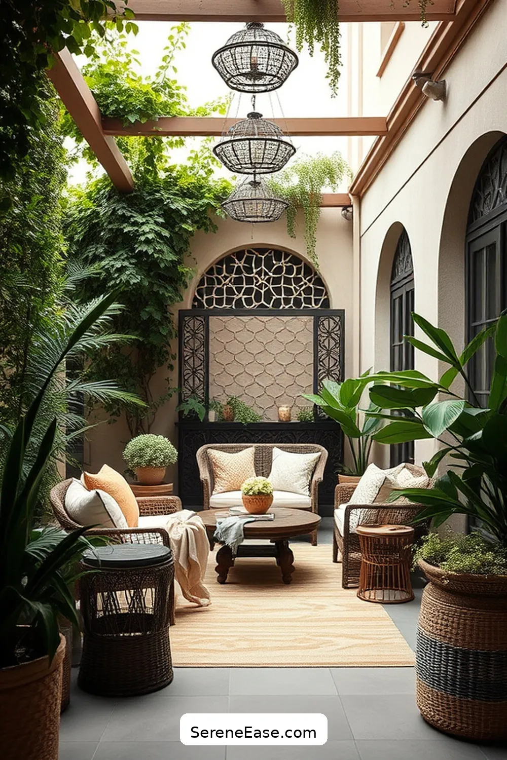17 Ways to Achieve Monochromatic Bohemian Style for Your Outdoor Patio 17 Use Decorative Screens for 17 Ways to Achieve Monochromatic Bohemian Style for Your Outdoor Patio