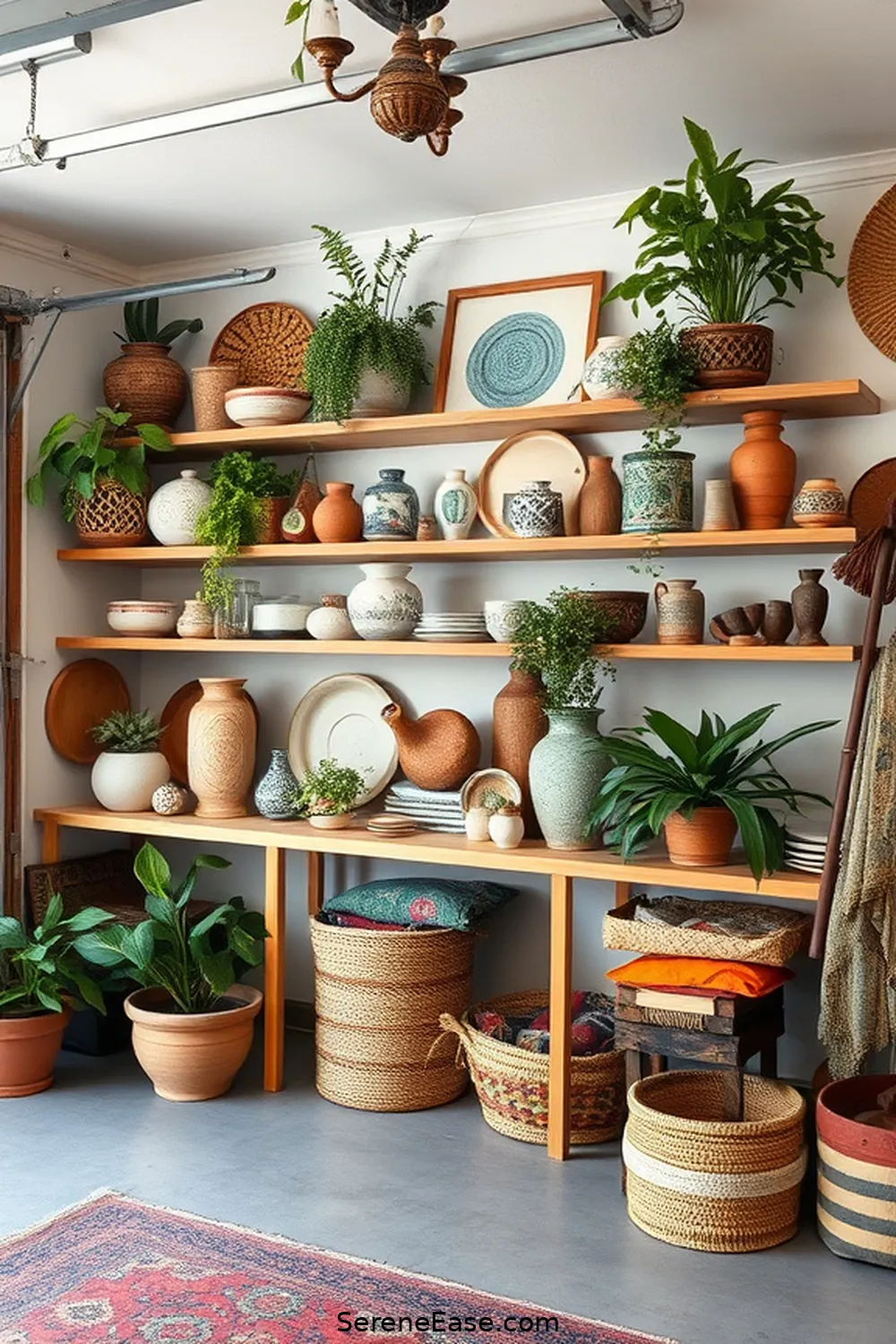 17 Ways to Achieve Monochromatic Bohemian Style in Your Garage 9 Utilize Open Shelving for Display for 17 Ways to Achieve Monochromatic Bohemian Style in Your Garage