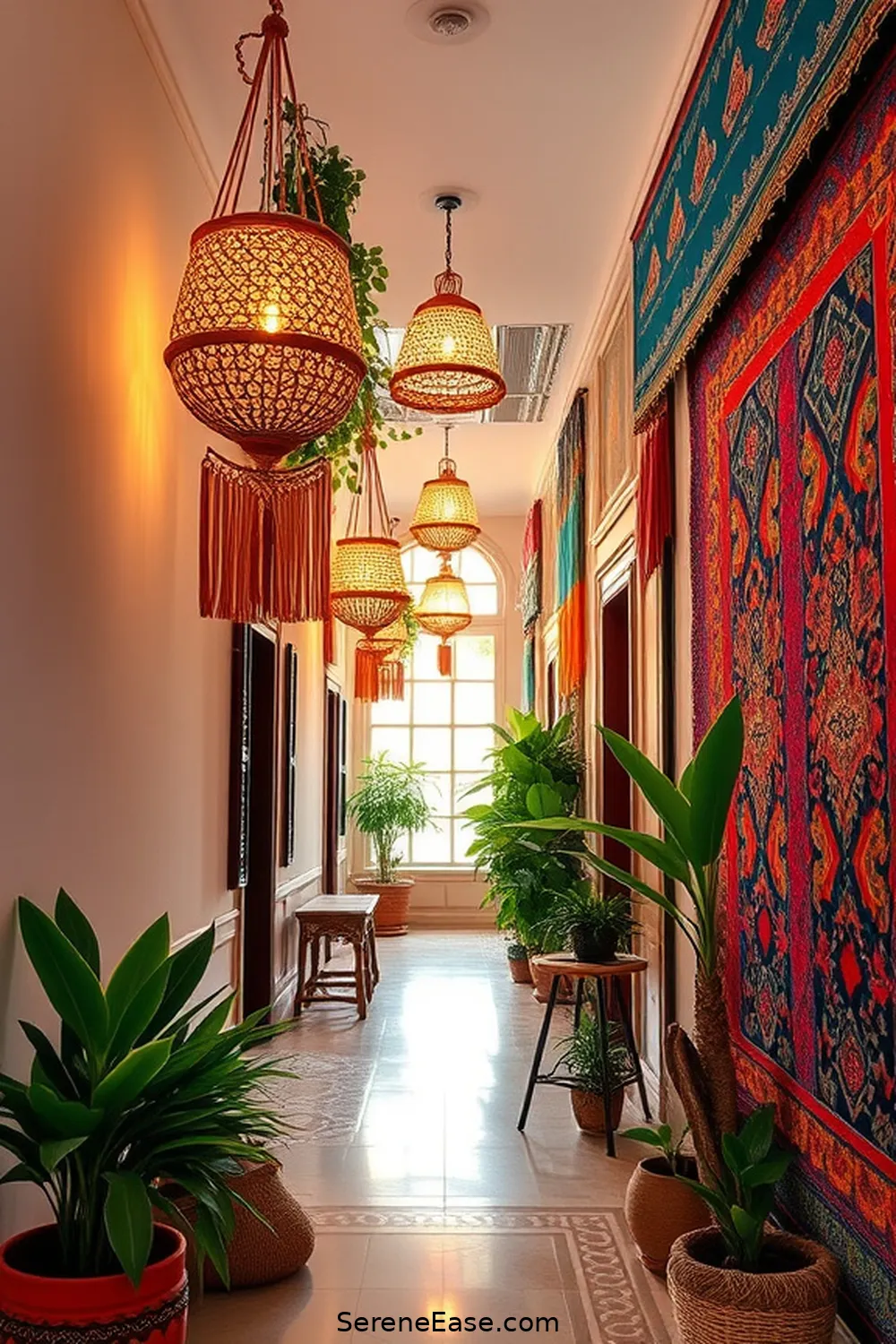 17 Ways to Create Bold and Bright Bohemian Style in Your Hallway 11 Hang Macramé or Tapestries for 17 Ways to Create Bold and Bright Bohemian Style in Your Hallway