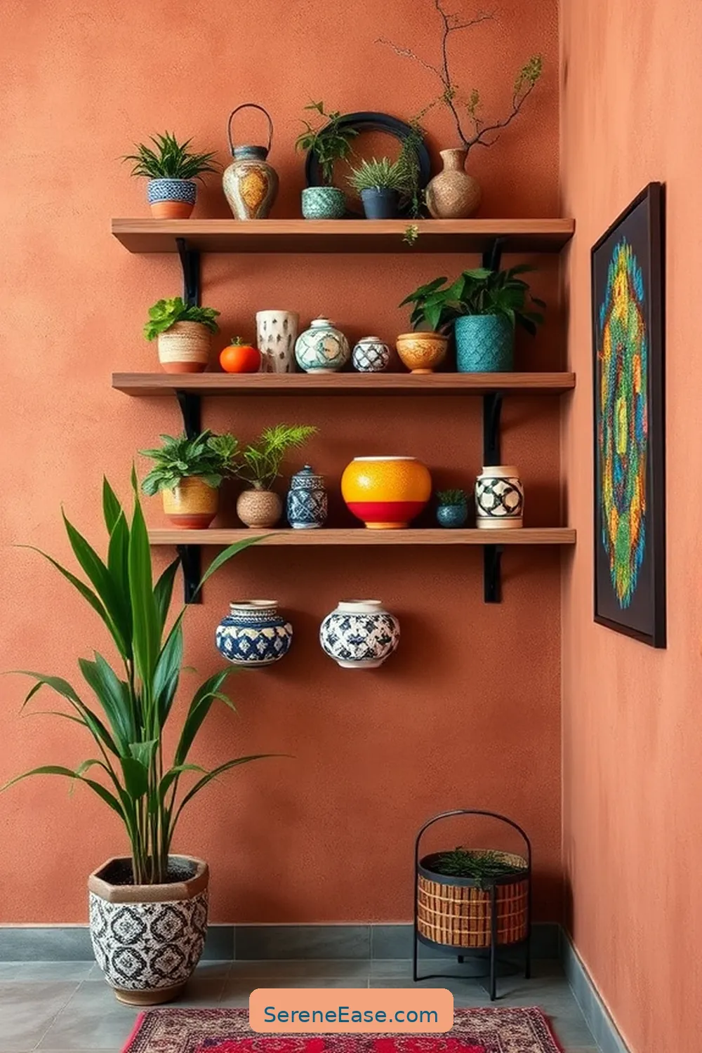 17 Ways to Create Bold and Bright Bohemian Style in Your Hallway 17 Install Floating Shelves for 17 Ways to Create Bold and Bright Bohemian Style in Your Hallway
