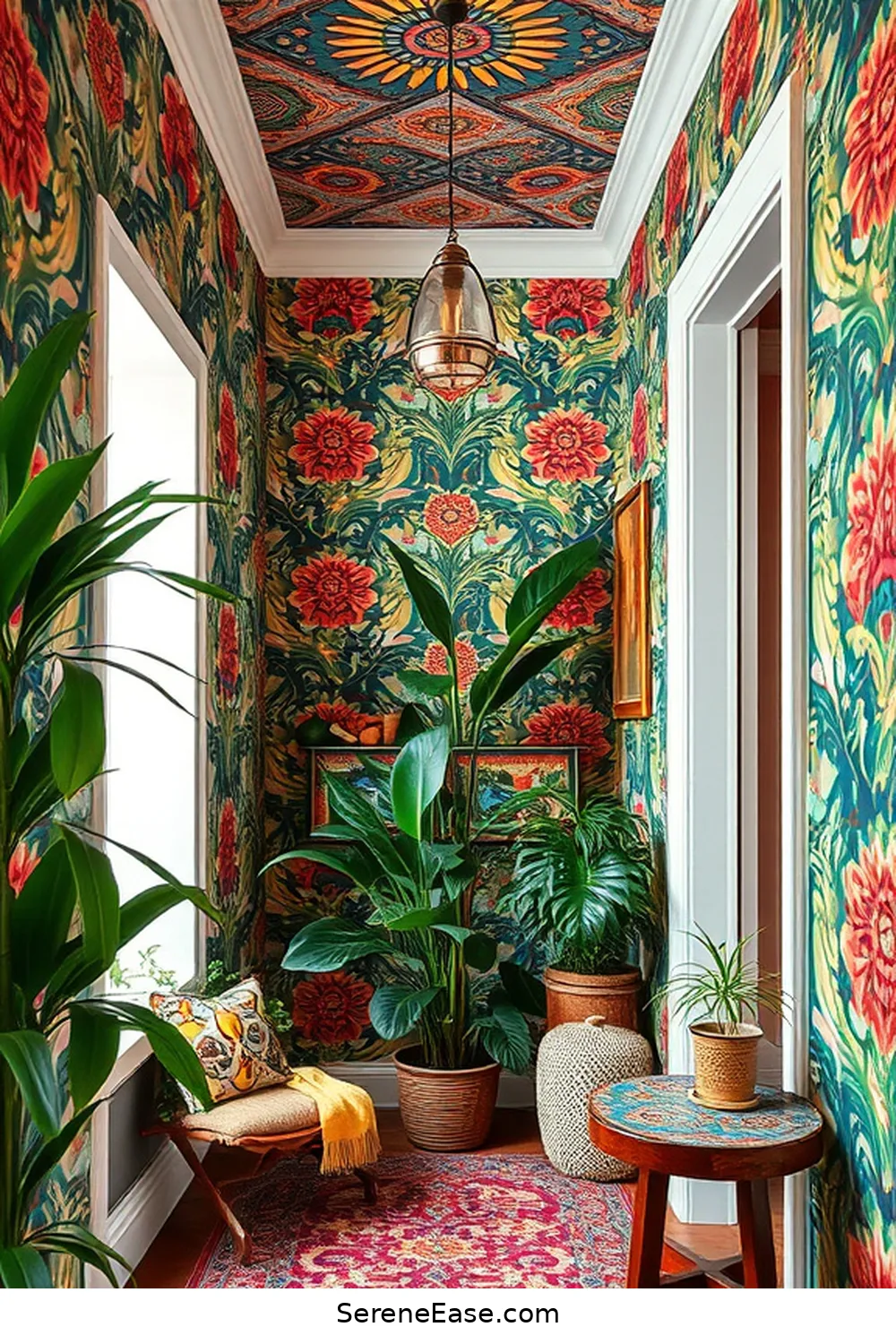 17 Ways to Create Bold and Bright Bohemian Style in Your Hallway 14 Use Bold Wallpaper for 17 Ways to Create Bold and Bright Bohemian Style in Your Hallway