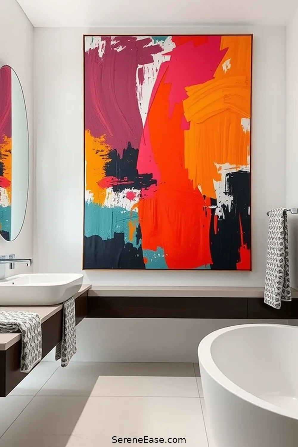 17 Ways to Incorporate Bold Colors in Bright Minimalist Bathroom Style 5 Add Bold Art Pieces for 17 Ways to Incorporate Bold Colors in Bright Minimalist Bathroom Style