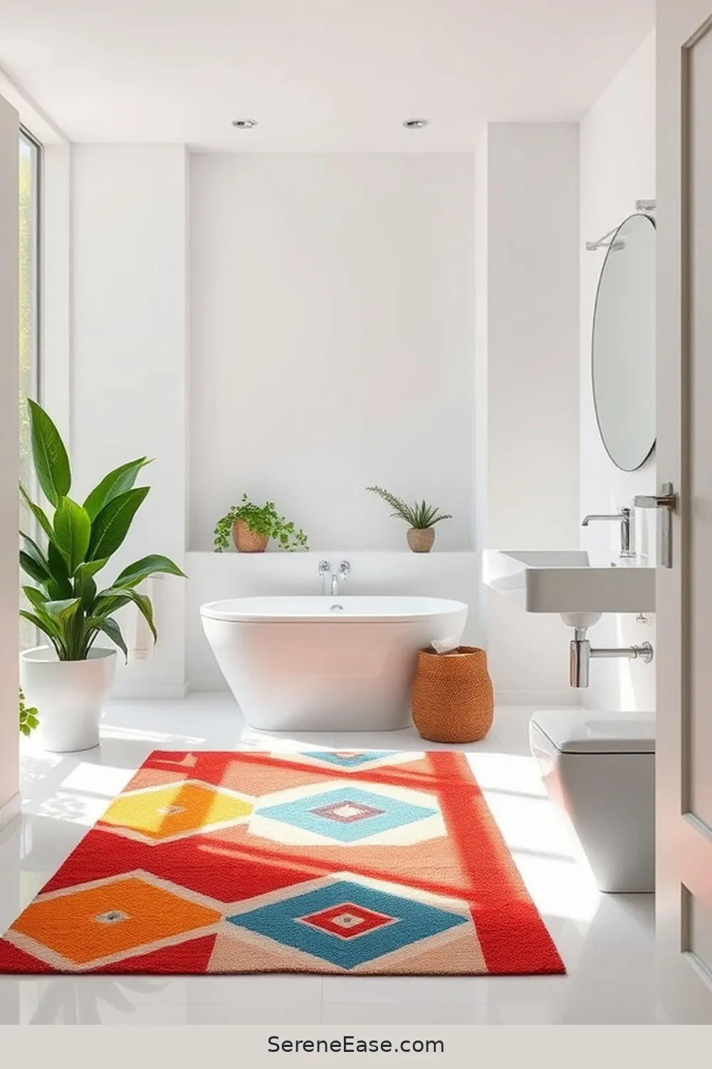 17 Ways to Incorporate Bold Colors in Bright Minimalist Bathroom Style 13 Add a Bright Rug for 17 Ways to Incorporate Bold Colors in Bright Minimalist Bathroom Style