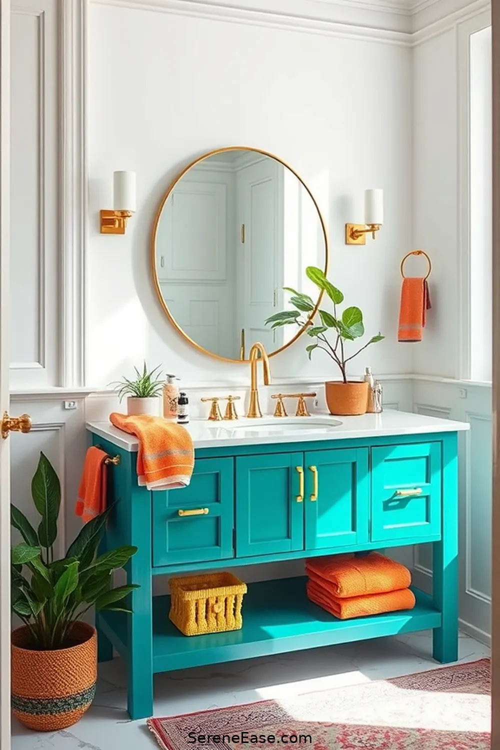 17 Ways to Incorporate Bold Colors in Bright Minimalist Bathroom Style 12 Choose a Colorful Vanity for 17 Ways to Incorporate Bold Colors in Bright Minimalist Bathroom Style
