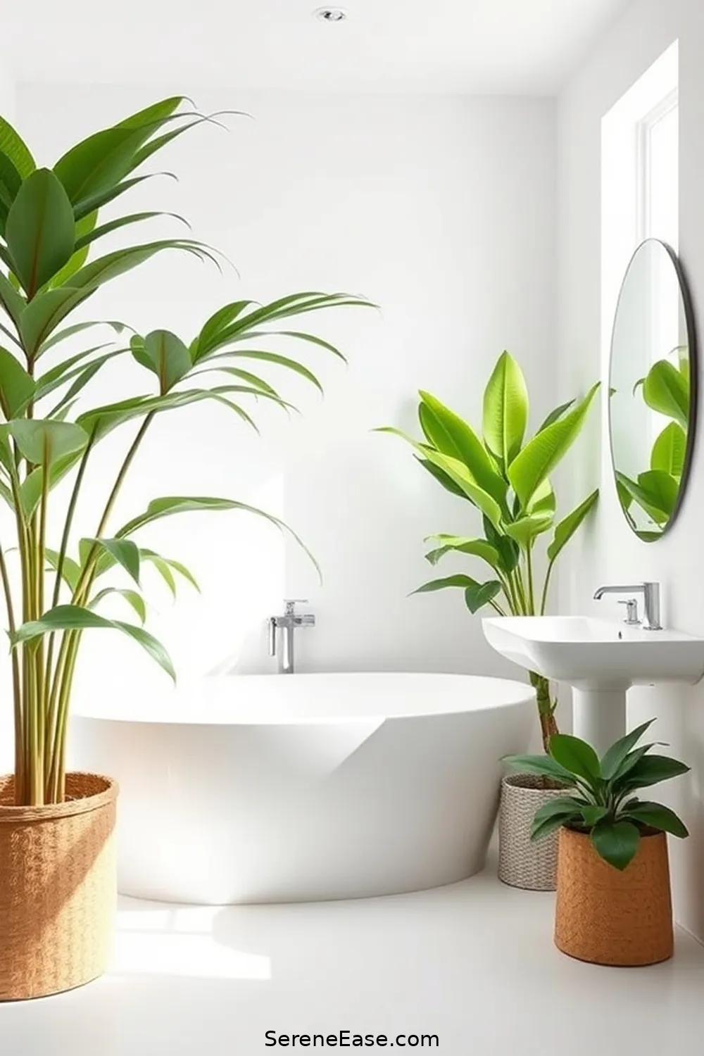 17 Ways to Incorporate Bold Colors in Bright Minimalist Bathroom Style 11 Incorporate Plants With Bold Foliage for 17 Ways to Incorporate Bold Colors in Bright Minimalist Bathroom Style