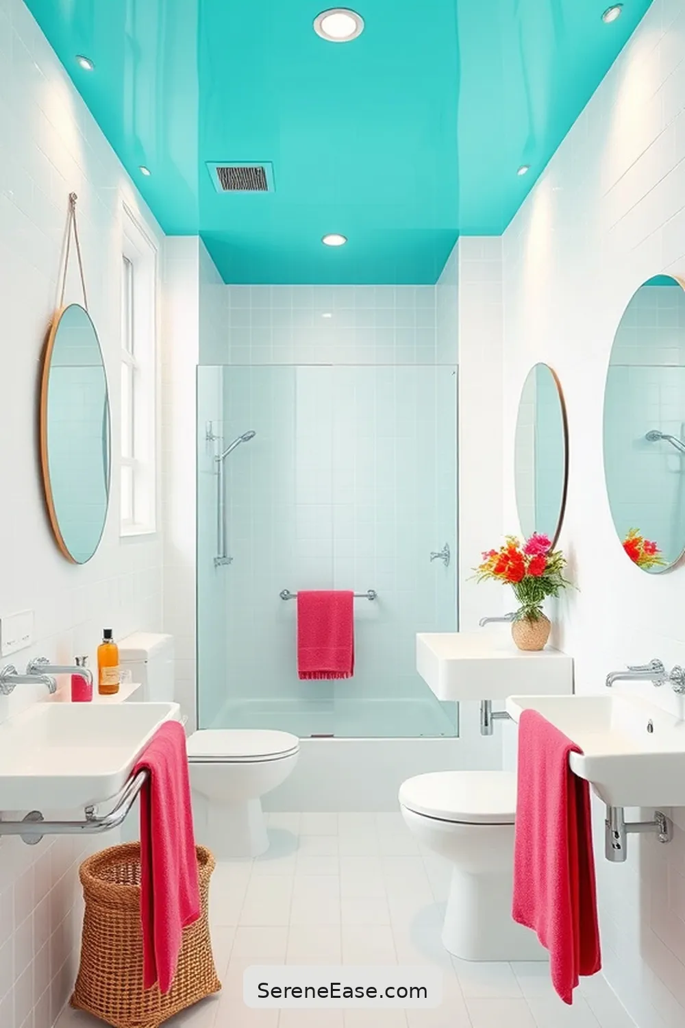 17 Ways to Incorporate Bold Colors in Bright Minimalist Bathroom Style 9 Paint the Ceiling for 17 Ways to Incorporate Bold Colors in Bright Minimalist Bathroom Style
