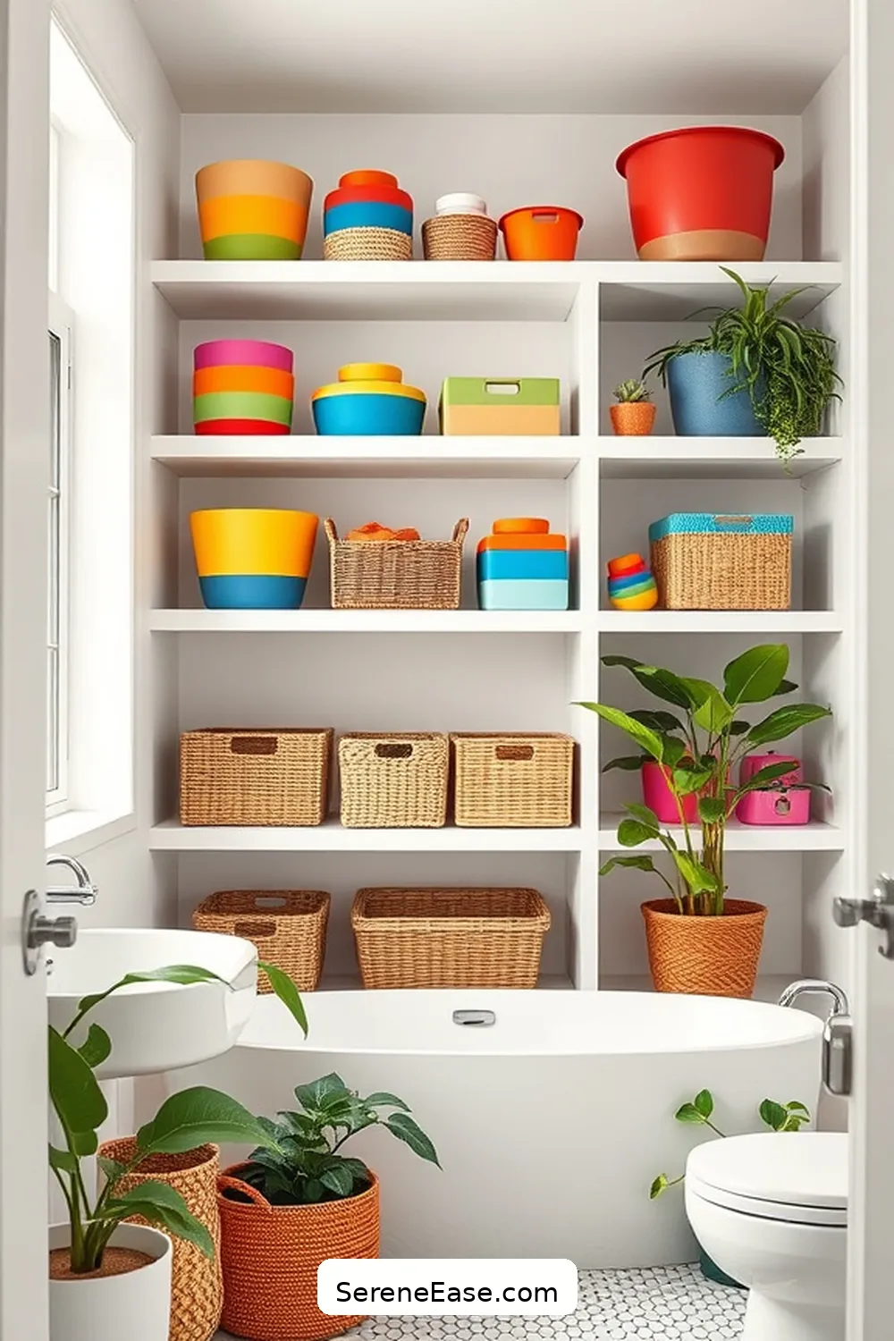 17 Ways to Incorporate Bold Colors in Bright Minimalist Bathroom Style 10 Use Colorful Storage Solutions for 17 Ways to Incorporate Bold Colors in Bright Minimalist Bathroom Style