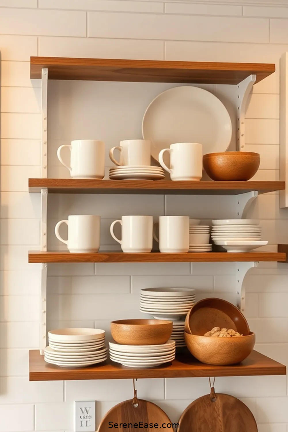 17 Ways to Incorporate Neutral Tones in a Modern Farmhouse Kitchen Style 10 Utilize Open Shelving With Neutral Dishware for 17 Ways to Incorporate Neutral Tones in a Modern Farmhouse Kitchen Style