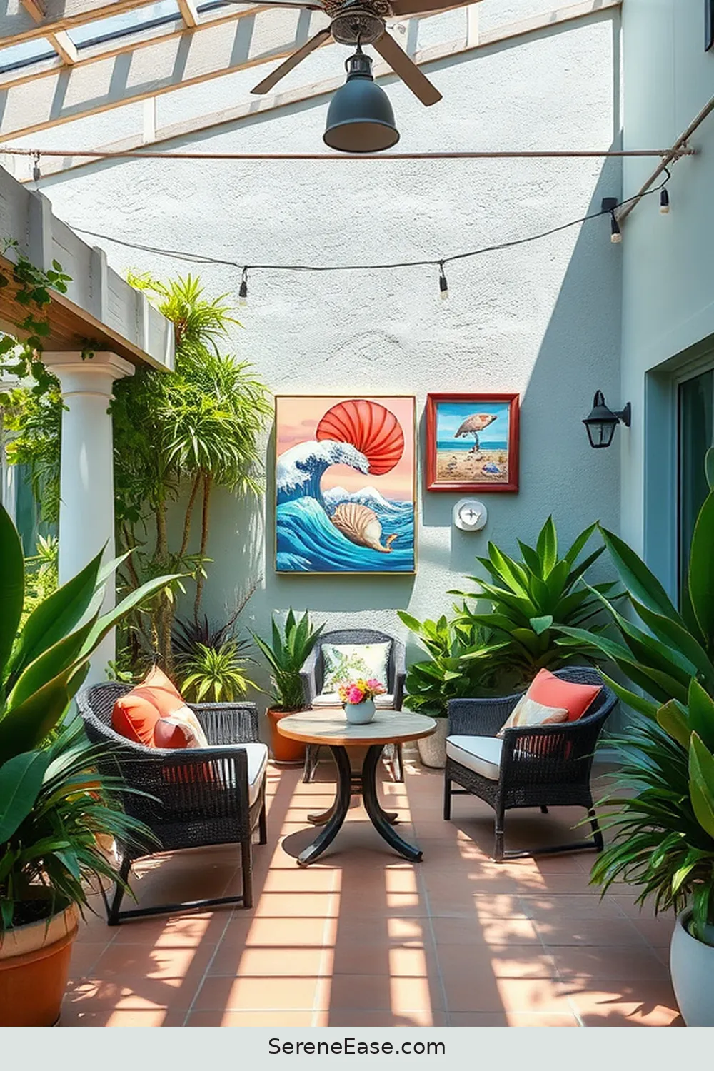 17 Ways to Incorporate Pastels Into Your Coastal Outdoor Patio Style 5 Use Coastal-Inspired Artwork for 17 Ways to Incorporate Pastels Into Your Coastal Outdoor Patio Style