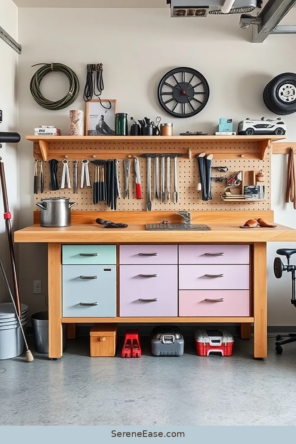 17 Ways to Incorporate Pastels in a Mid-Century Modern Garage Style 12 Use Pastel Accents on Workbenches for 17 Ways to Incorporate Pastels in a Mid-Century Modern Garage Style