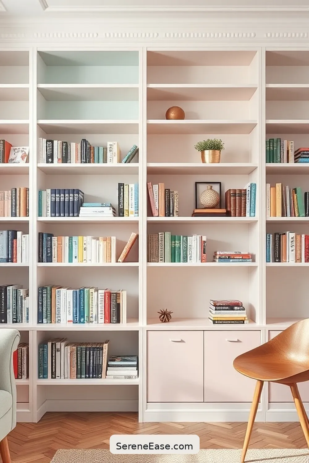 Choose Pastel Shelving Units for 17 Ways to Incorporate Pastels in a Scandinavian Style Library