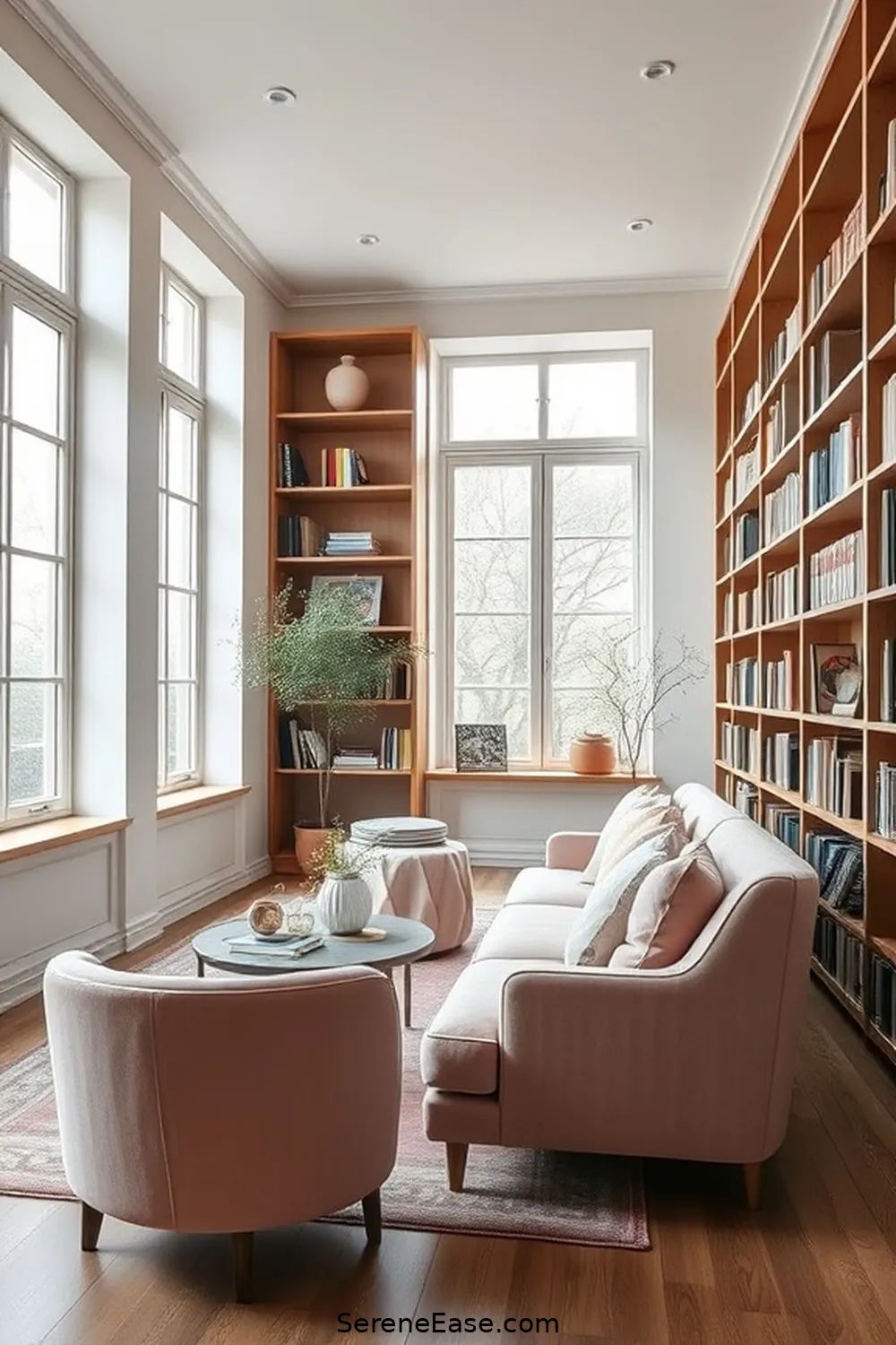 Choose Pastel Upholstery for Seating for 17 Ways to Incorporate Pastels in a Scandinavian Style Library