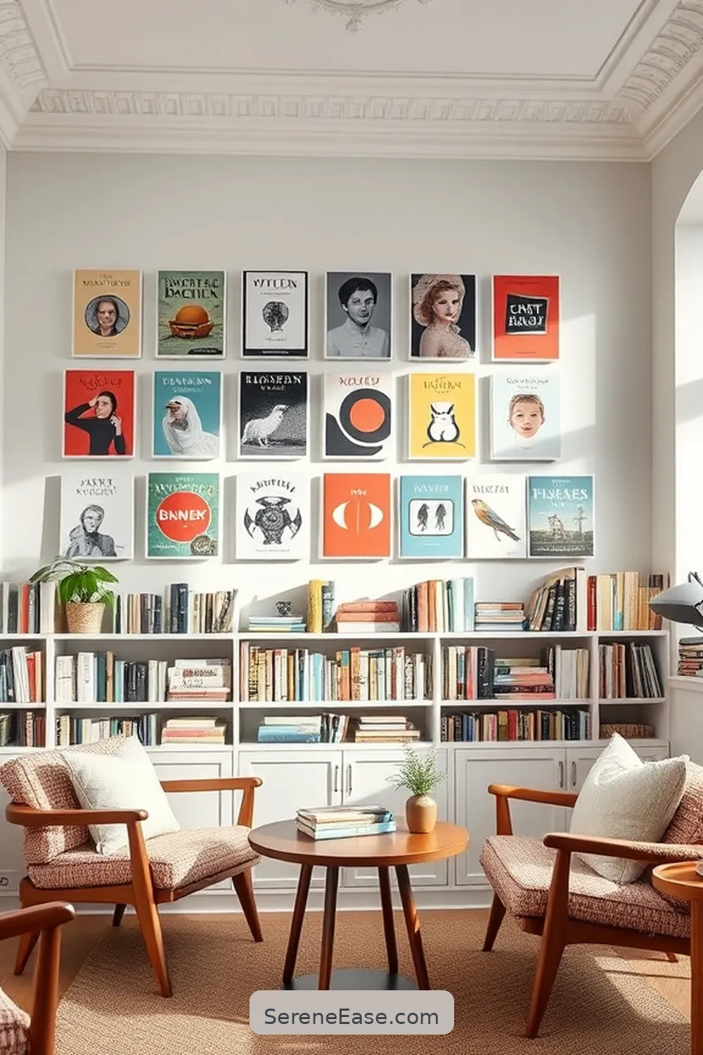 Create a Pastel Gallery Wall With Book Covers for 17 Ways to Incorporate Pastels in a Scandinavian Style Library