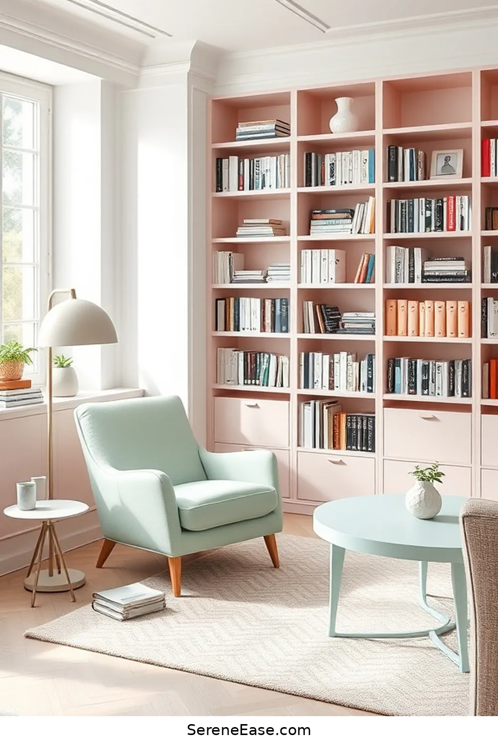 Opt for Pastel Furniture Pieces for 17 Ways to Incorporate Pastels in a Scandinavian Style Library