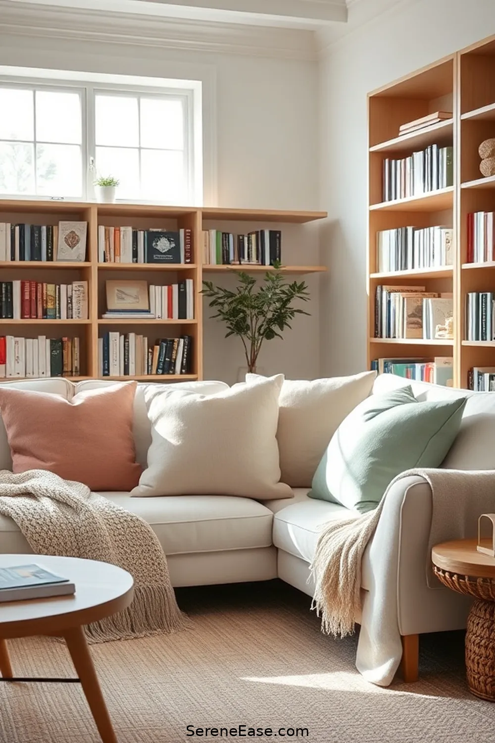 Use Pastel Throw Pillows and Blankets for 17 Ways to Incorporate Pastels in a Scandinavian Style Library