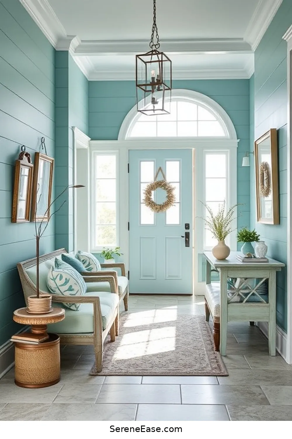 18 Monochromatic Entryway Ideas in Coastal Style 5 Ocean Wave Teal for 18 Monochromatic Entryway Ideas in Coastal Style