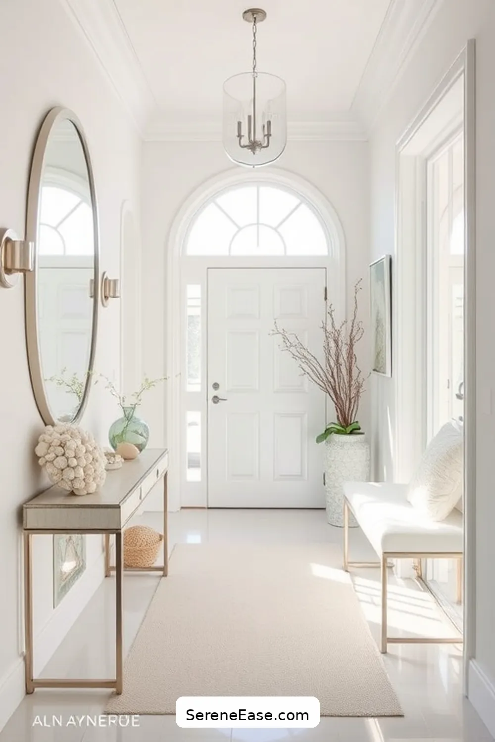 18 Monochromatic Entryway Ideas in Coastal Style 9 Pearl White Reflections for 18 Monochromatic Entryway Ideas in Coastal Style