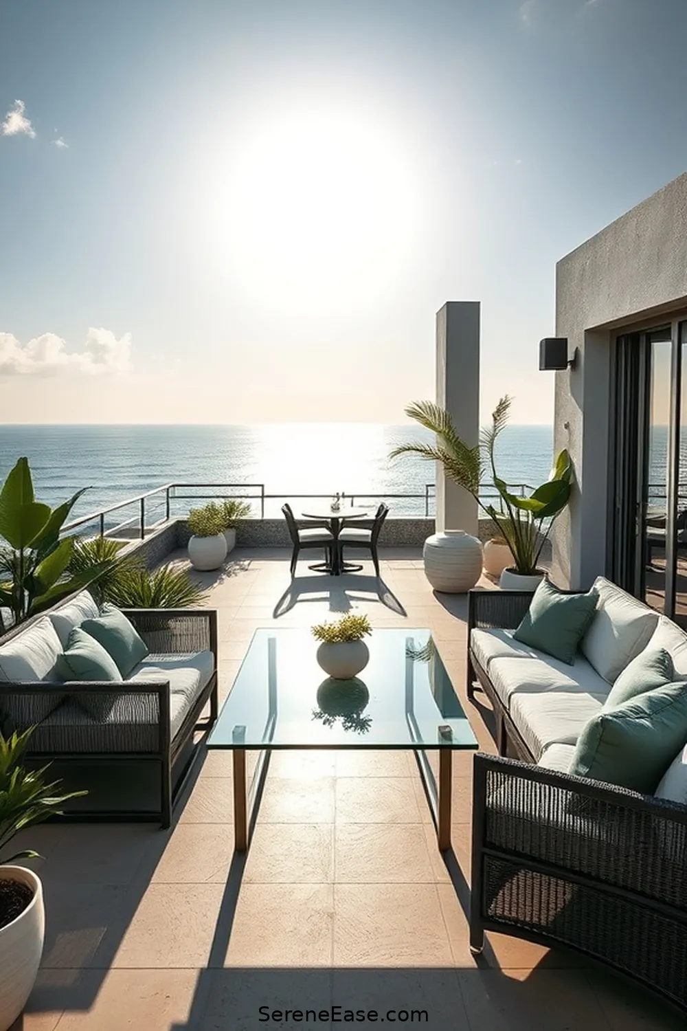 18 Monochromatic Outdoor Patio Ideas in Coastal Style 17 Clean Lines With Glass Tables for 18 Monochromatic Outdoor Patio Ideas in Coastal Style