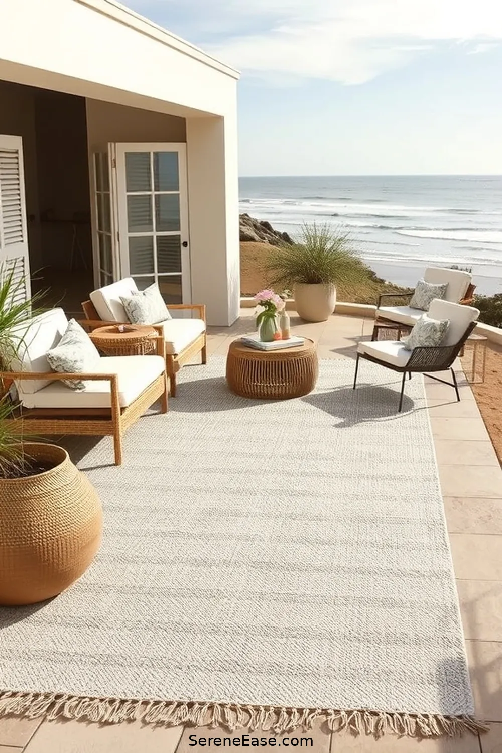 18 Monochromatic Outdoor Patio Ideas in Coastal Style 5 Coastal-Inspired Outdoor Rugs for 18 Monochromatic Outdoor Patio Ideas in Coastal Style