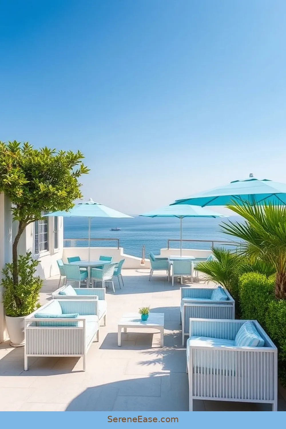 18 Monochromatic Outdoor Patio Ideas in Coastal Style 14 Light Blue Umbrellas for 18 Monochromatic Outdoor Patio Ideas in Coastal Style