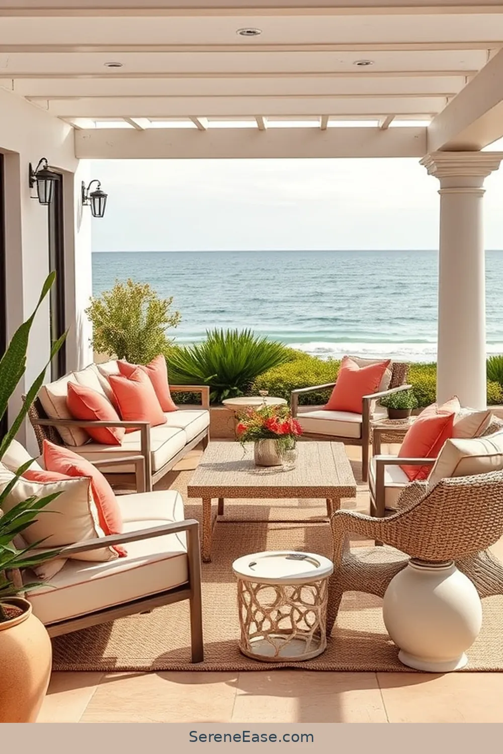 18 Monochromatic Outdoor Patio Ideas in Coastal Style 15 Muted Coral Accents for 18 Monochromatic Outdoor Patio Ideas in Coastal Style