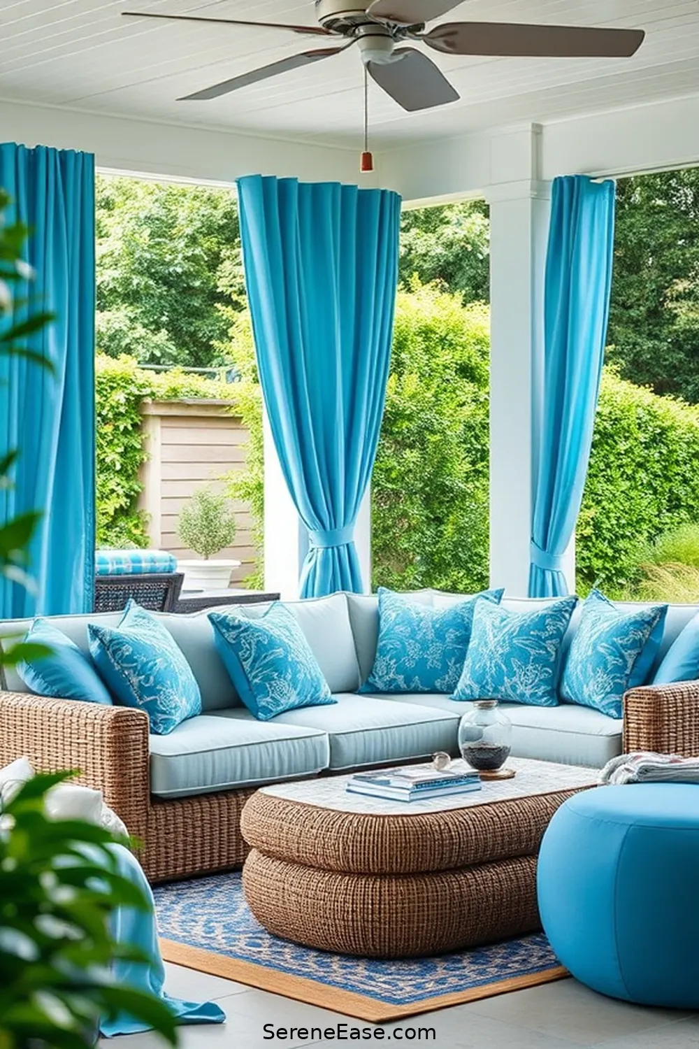 18 Monochromatic Outdoor Patio Ideas in Coastal Style 4 Ocean Blue Textiles for 18 Monochromatic Outdoor Patio Ideas in Coastal Style