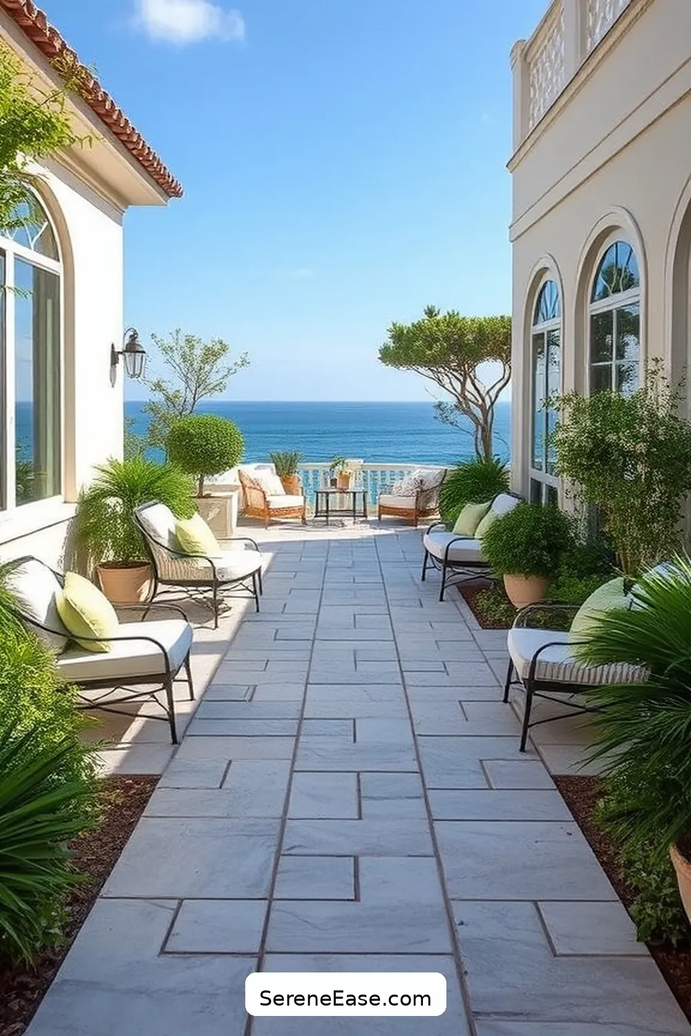 18 Monochromatic Outdoor Patio Ideas in Coastal Style 11 Soft Gray Stone Pavers for 18 Monochromatic Outdoor Patio Ideas in Coastal Style