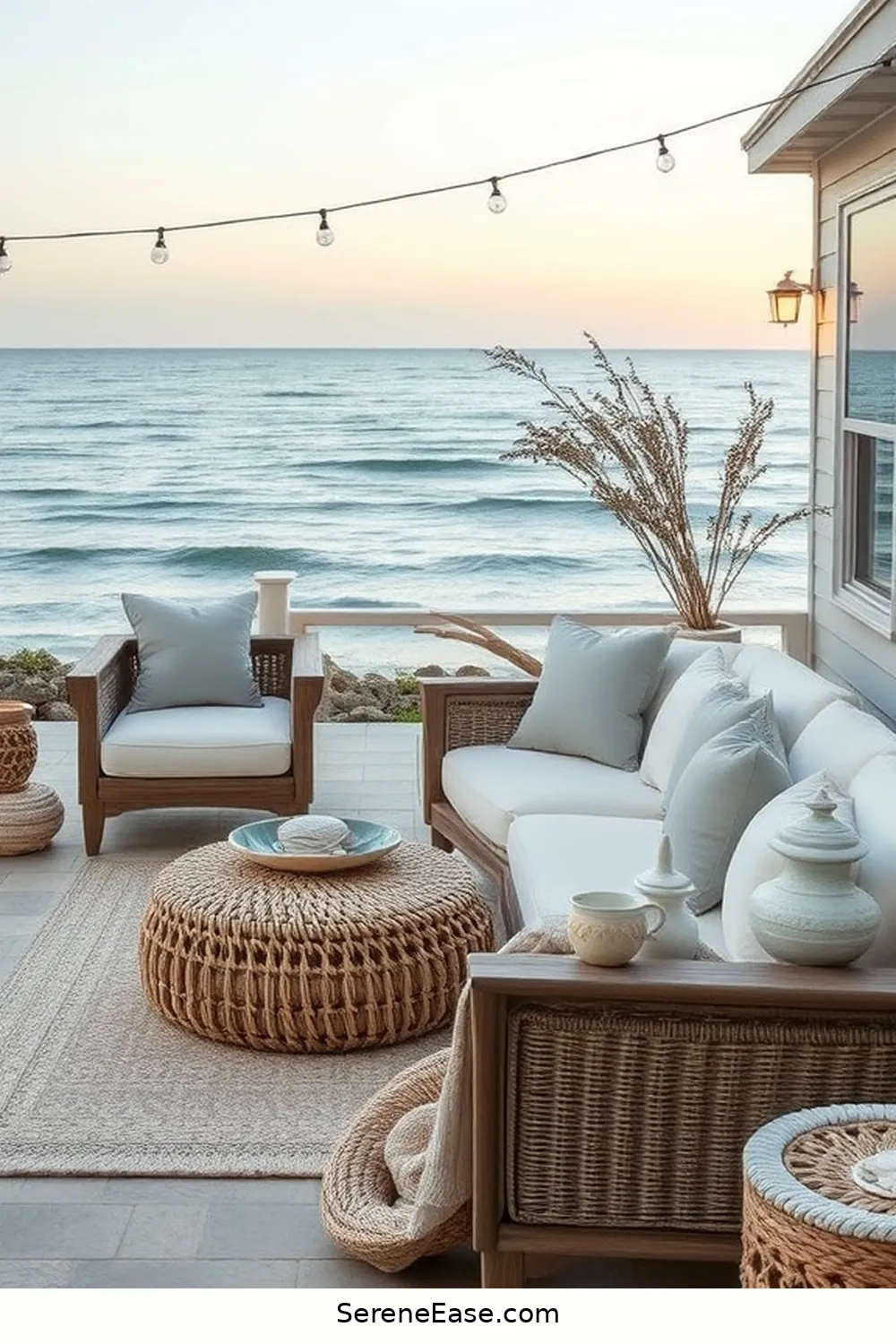 18 Monochromatic Outdoor Patio Ideas in Coastal Style 13 Subtle Shell Decor for 18 Monochromatic Outdoor Patio Ideas in Coastal Style