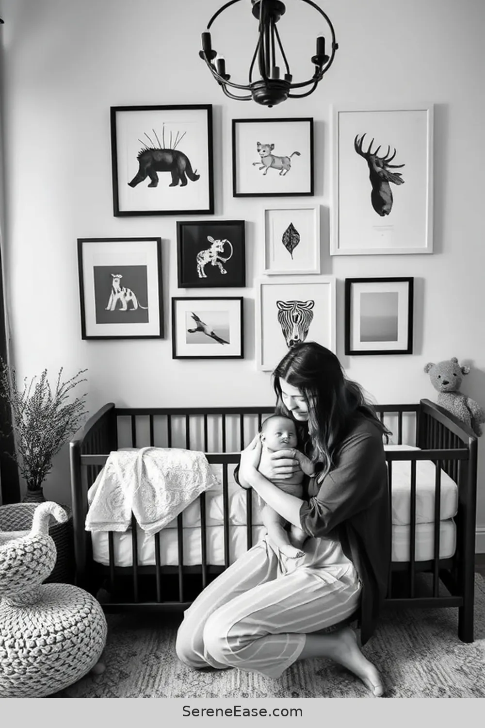 18 Tips for Designing a Black and White Rustic Nursery Style 7 Create a Gallery Wall for 18 Tips for Designing a Black and White Rustic Nursery Style