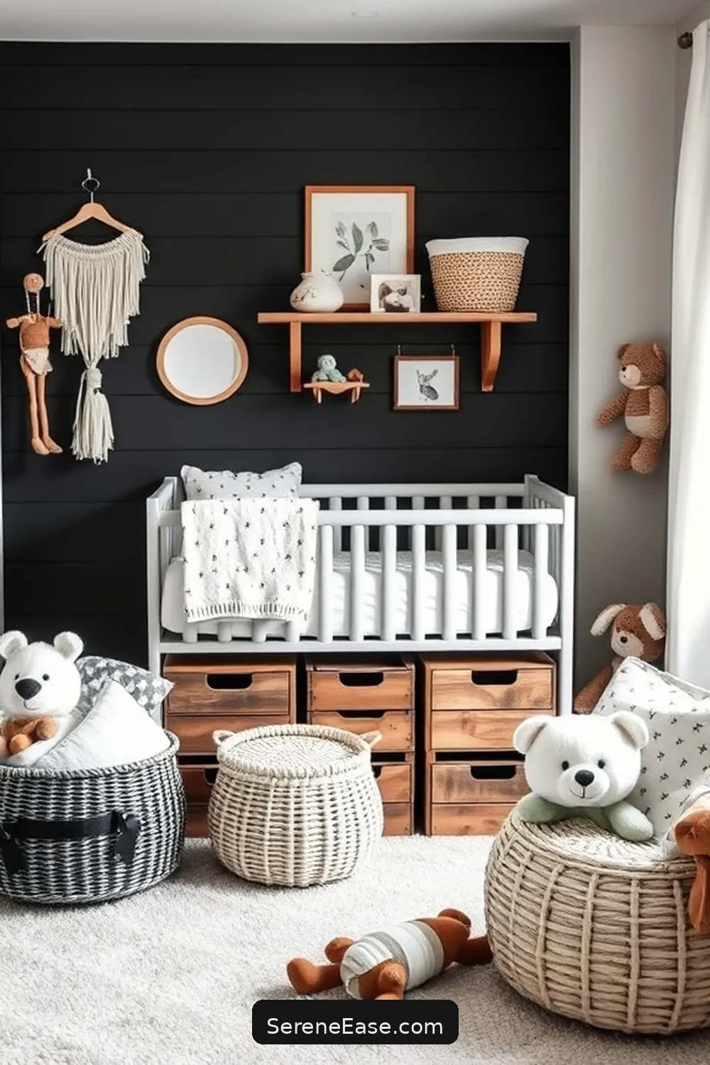 18 Tips for Designing a Black and White Rustic Nursery Style 10 Use Functional Storage Solutions for 18 Tips for Designing a Black and White Rustic Nursery Style