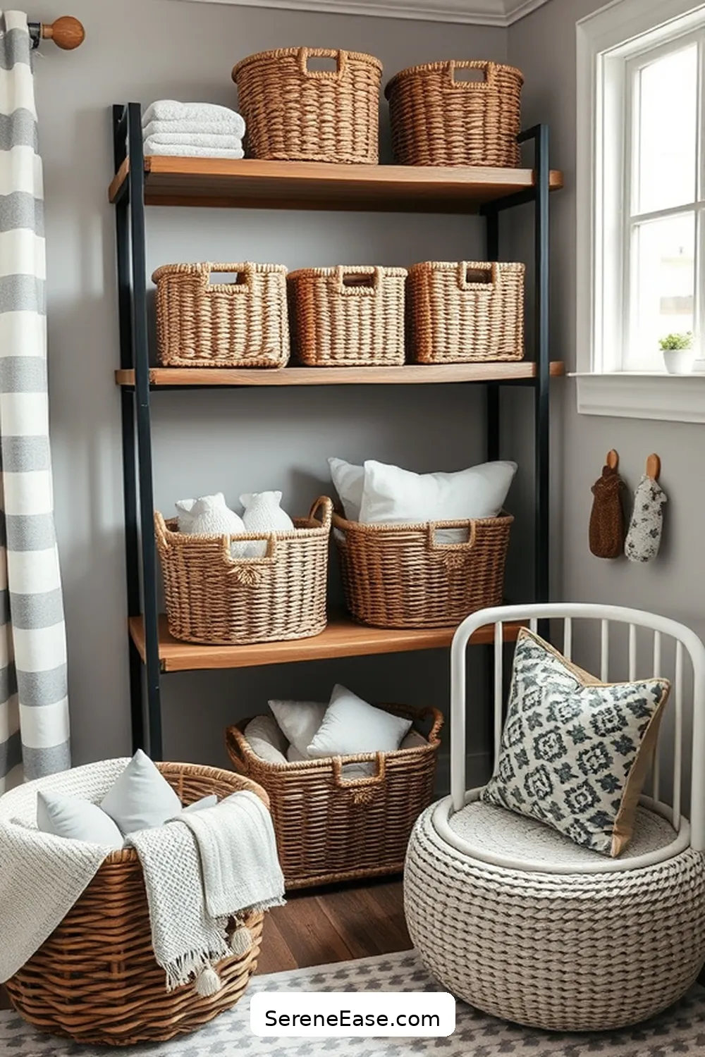 18 Tips for Designing a Black and White Rustic Nursery Style 16 Utilize Baskets for Organization for 18 Tips for Designing a Black and White Rustic Nursery Style