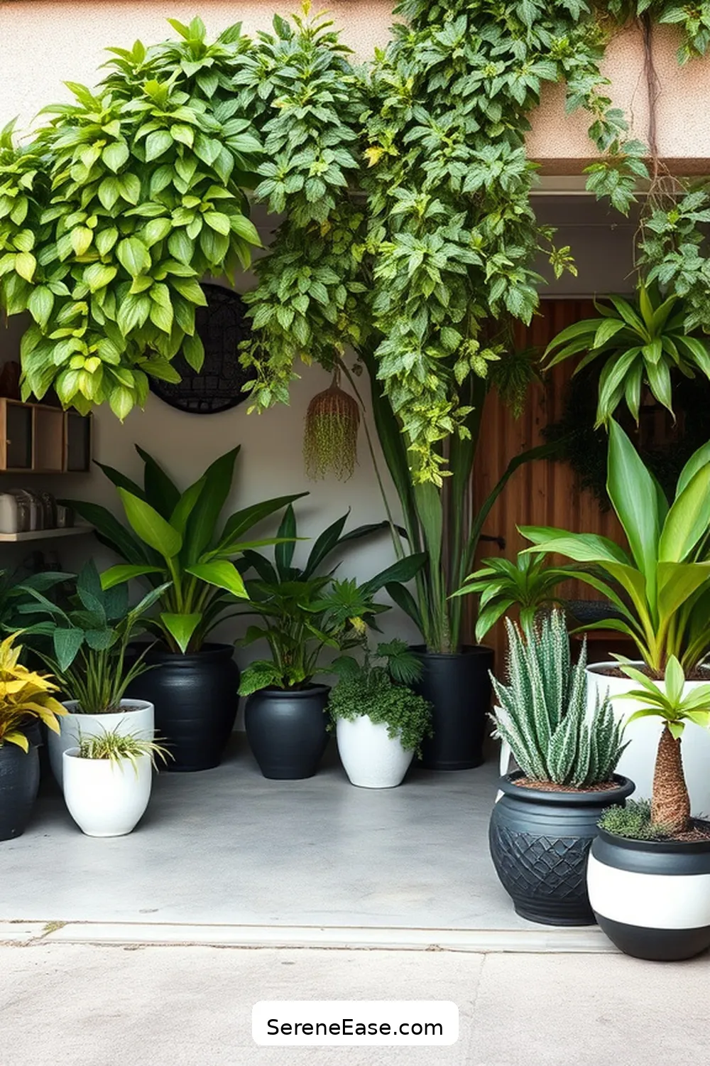 18 Ways to Achieve Black and White Bohemian Style in Your Garage 5 Add Plants for a Natural Touch for 18 Ways to Achieve Black and White Bohemian Style in Your Garage