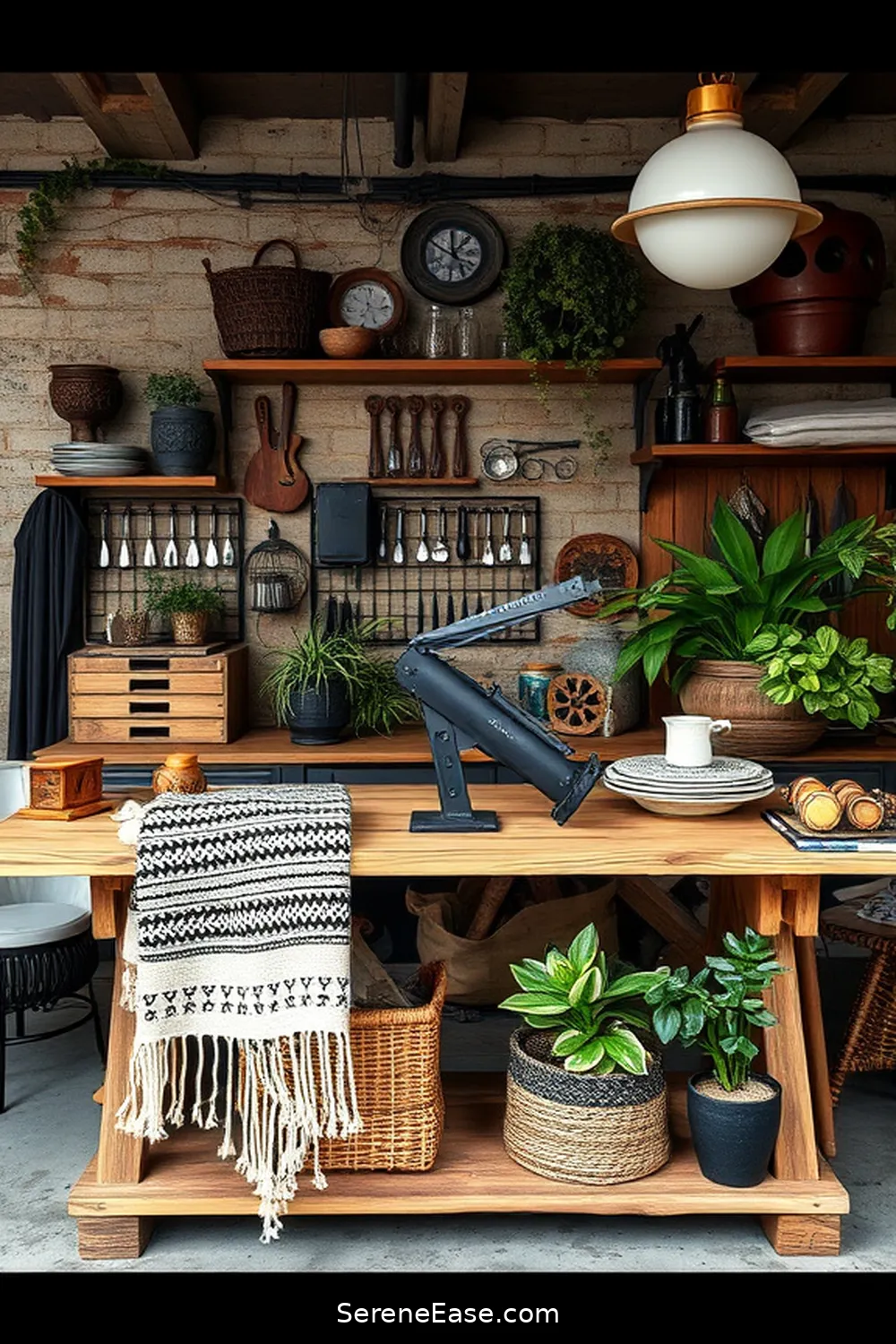 18 Ways to Achieve Black and White Bohemian Style in Your Garage 12 Add a Bohemian-Style Workbench for 18 Ways to Achieve Black and White Bohemian Style in Your Garage