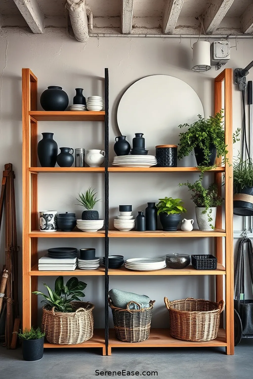 18 Ways to Achieve Black and White Bohemian Style in Your Garage 8 Implement Open Shelving for 18 Ways to Achieve Black and White Bohemian Style in Your Garage