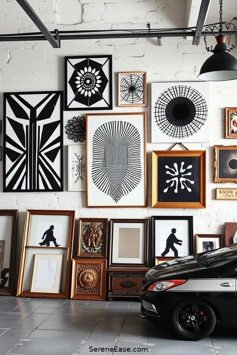 18 Ways to Achieve Black and White Bohemian Style in Your Garage 4 Use Black and White Wall Art for 18 Ways to Achieve Black and White Bohemian Style in Your Garage