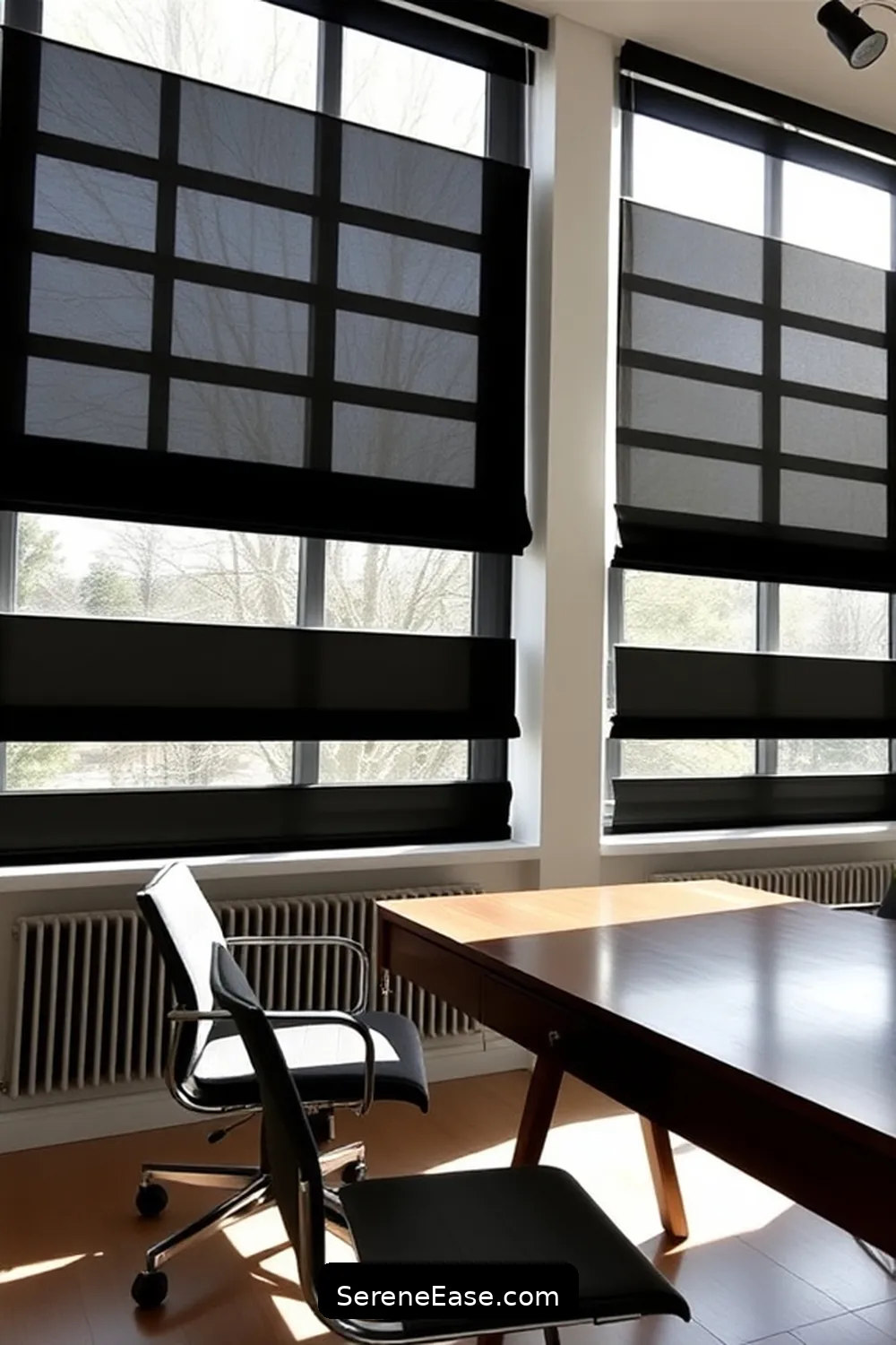 18 Ways to Achieve Black and White Mid-Century Modern Home Office Style 18 Choose Elegant Window Treatments for 18 Ways to Achieve Black and White Mid-Century Modern Home Office Style