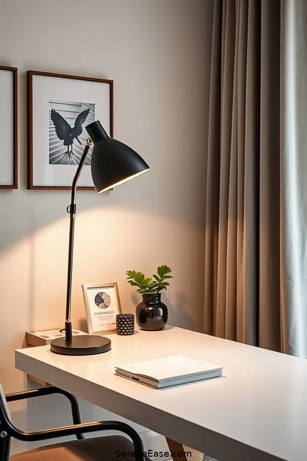 18 Ways to Achieve Black and White Mid-Century Modern Home Office Style 13 Choose a Stylish Desk Lamp for 18 Ways to Achieve Black and White Mid-Century Modern Home Office Style